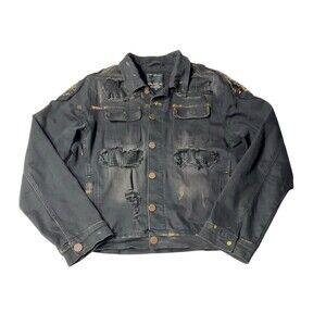 Majestik Tiger Threads Distressed Denim Jacket Size Medium